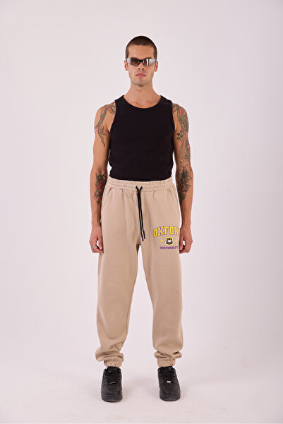 Superbluemexico Men's Beige Oxford Jogger Pants
