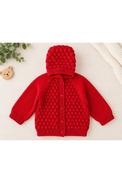 efholde 1 Year Old Bonbon Model Baby Girl-Boy Cardigan with Hat (100% Hand Knitted)