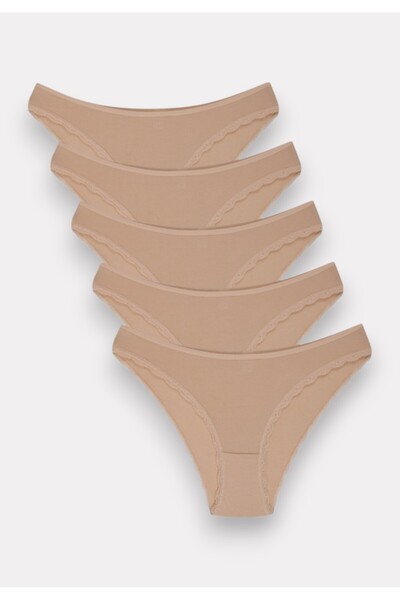 SeXen Slip Bikini με δαντέλα ψηλόμεσα Lia Beige 5 Tεμ. - Μπεζ