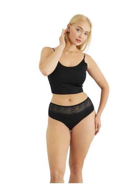 SeXen Σλιπ γυναικεία ψηλόμεσα με δαντέλα Evelyn Black 5 Τεμ. - Μαύρο