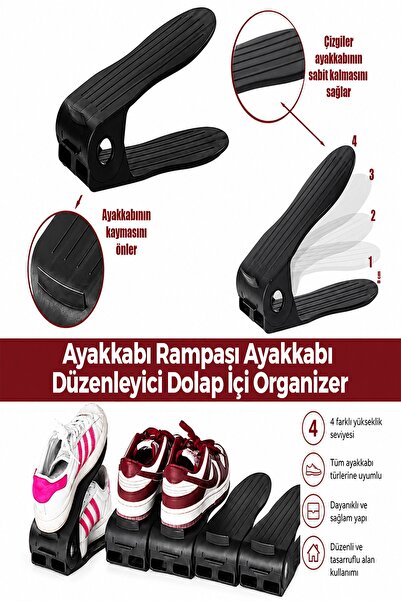 İnfeta Siyah Plastik Ayakkabı Rampası 12x25 cm Ayarlanabilir Dolap İçi Düzenl...