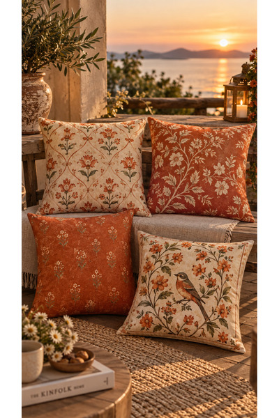 Nari Collections Terracotta Garden 4’lü Kırlent Kılıfı Seti 43x43 cm – Kiremi...