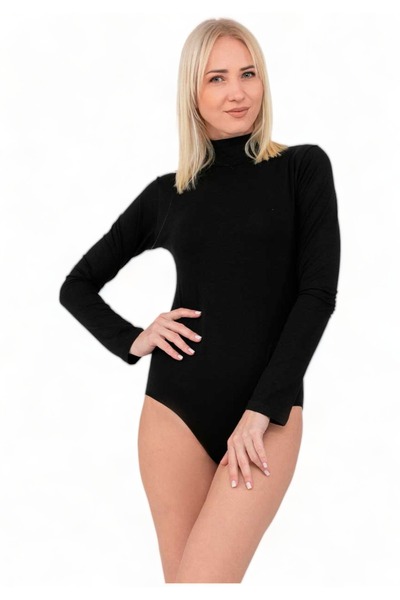 Nina Club Κορμάκι γυναικείο Micromodal με ζιβάγκο μακρύ μανίκι - Μαύρο