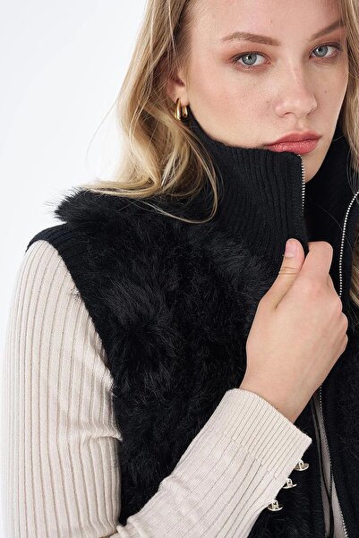 Kayra Fur Detailed Vest Black Trk183