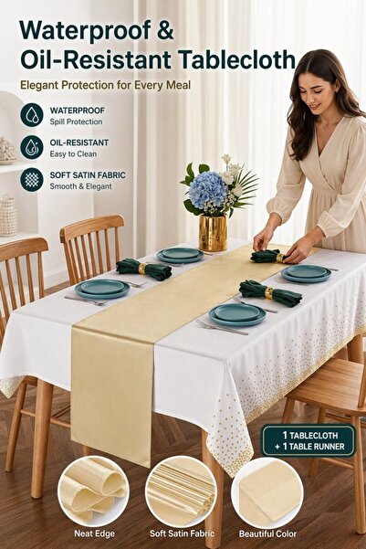 Generic 1 Polyester Nano Coated Waterproof Oilproof Tablecloth Dining Table C...