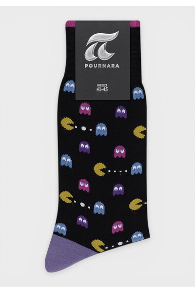 POURNARA Κάλτσες Ανδρικές Βαμβακερές Pac-Man Style Μαύρες - Μαύρο