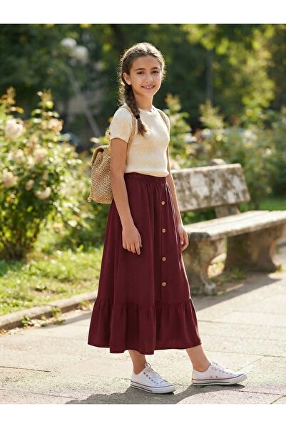 ASALEA Girl's Long Skirt with Buttons on the Front and Elastic Waist (Our Pro...