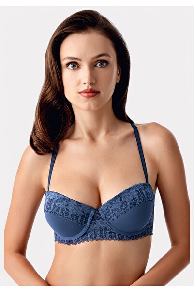 NEWBRA LINGERIE New Bra Strapless Σουτιέν με Δαντέλα – B Cup Blue - Μπλε
