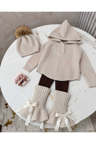 UZUN BUTİK Kids Girls' Knitwear Set: Sweater, Leggings, Tights, Beanie