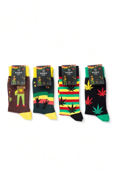 Soma Κάλτσες ανδρικές βαμβακερές Socks Cannabi σε κουτάκι 4 τεμαχίων - Πολύχρωμο