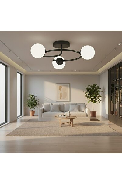 SELEXMO Lustra LED si cristal ORBIT, 66cm, 3xE27, Globuri, Negru