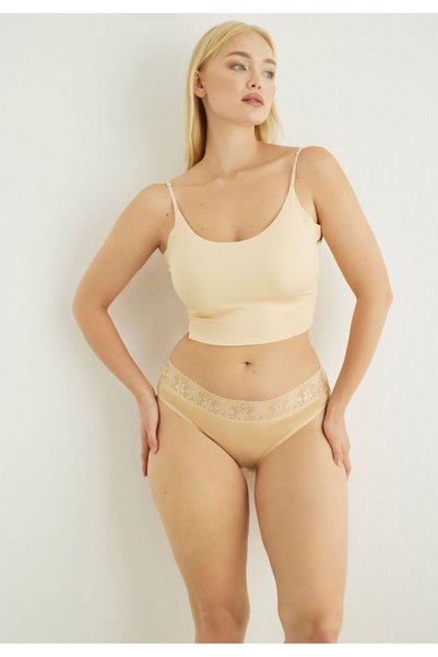 SeXen Σλιπ γυναικεία ψηλόμεσα με δαντέλα Cyra Beige 5 Τεμ. - Μπεζ