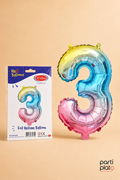 He2 Balloons Rainbow Foil Balloon Number 3 16 Inch 40 Cm, 3 Year Old Balloon,...