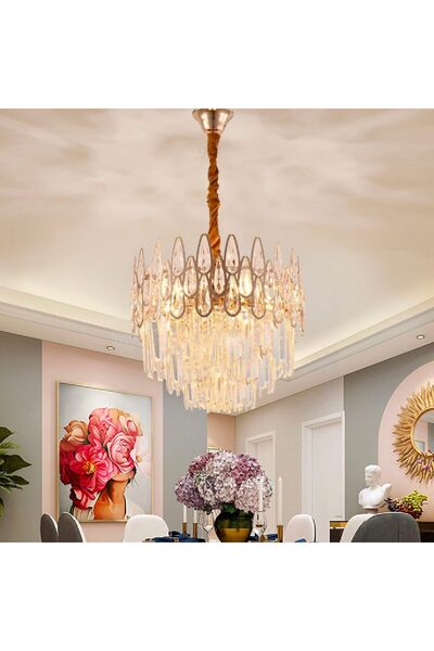 SELEXMO Candelabru Cristal ALHAMBRA Petito 3x E14, Diametru 30cm, Auriu Lucio...