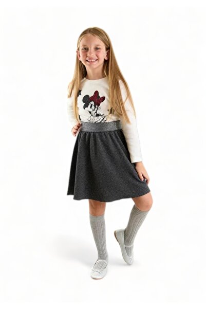 Çimpa Σετ για κορίτσι Cimpa Minnie Mouse με λούρεξ φούστα και καλσόν - Εκρού