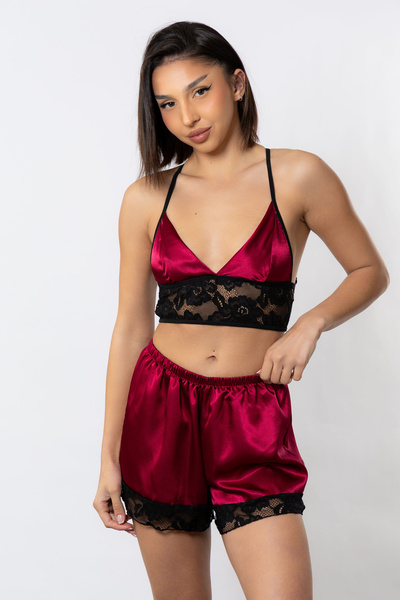MOONGIRL Babydoll Σατέν με Crop Top Aria - Μπορντώ