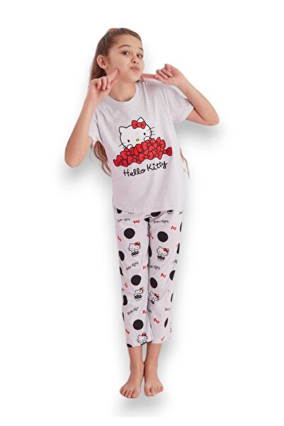 Siyah İnci Πιτζάμα παιδική με μακρύ παντελόνι Hello Kitty Love - Γκρι
