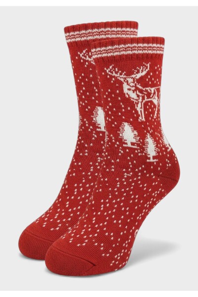 Pro Socks Γυναικεία Μάλλινη Κάλτσα Cozy Reindeer σε Κόκκινο Χρώμα