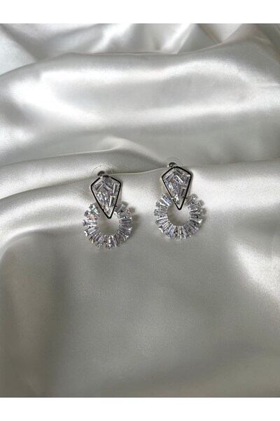 Eylülün Takısı Women's Silver Color Stone Ringed Steel Earrings