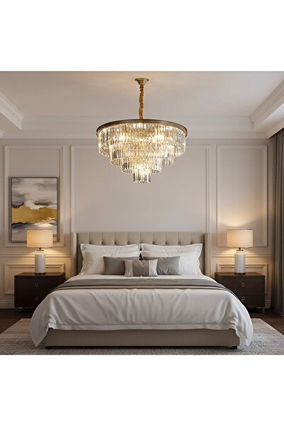 SELEXMO Candelabru Cristal CHAMBORD Eleganza 8xE14, Diametru 48cm, Auriu Mat