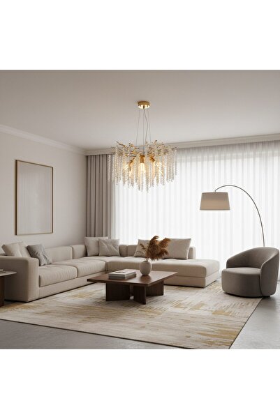 SELEXMO Candelabru Cristal ARBUS Magno, Φ60cm, 8xE14, Auriu, Metal si Cristal
