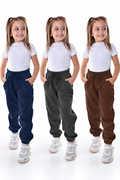 POLYMOOD Set of 3 Unisex Fleece Cotton Combed Cotton Elastic Waist Trousers w...