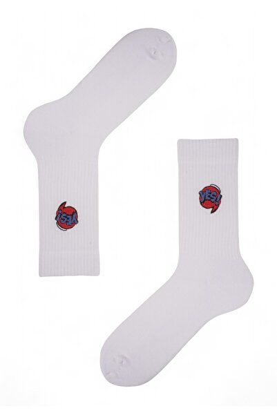 Soma Κάλτσες Unisex Rib με κέντημα Yes - Λευκό