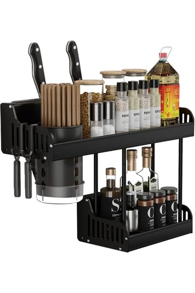 HASTHIP Kitchen Organizer, Large Metal Storage Countertop Shelf with Hooks, M...