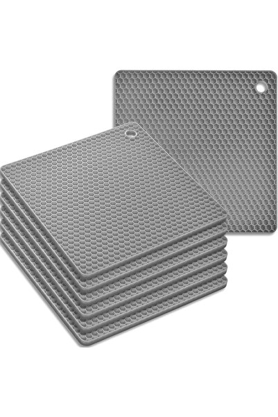 ALMEKAQUZ Silicone Square Trivets Mat, 6 Packs Multipurpose Non Slip Heat Res...