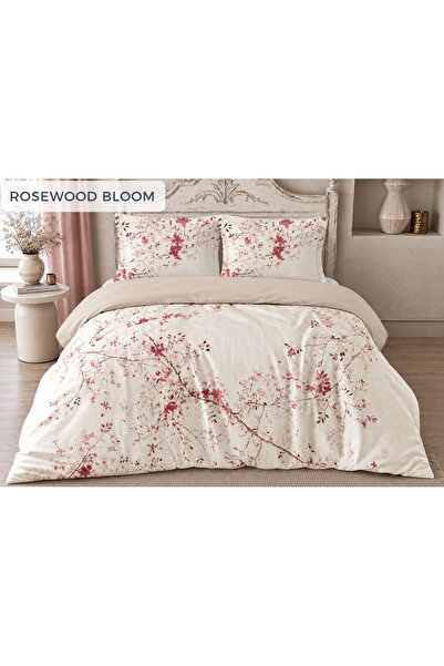 Maisonette Rose Wood Bloom Fitted Double Duvet Cover Set with Sheets – 100% C...