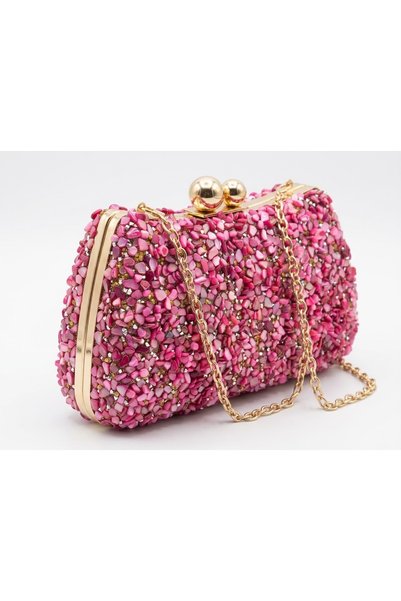 Fuschia Paris Pembe Taşlı Abiye Kadın Çantası