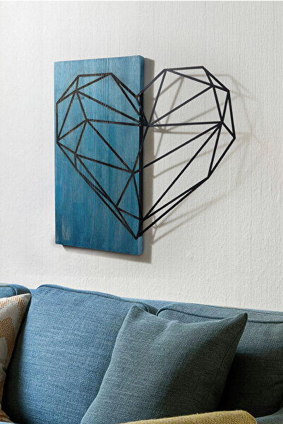 DEKORENZO Yatak Odası Tablo Geometrik Kalpli Ahşap 57,5x57,5 cm Mavi
