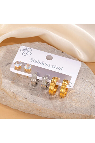 GlaMLo Accessories Σετ 3 ζευγαριών σκουλαρικιών από ανοξείδωτο ατσάλι, χρυσά ...