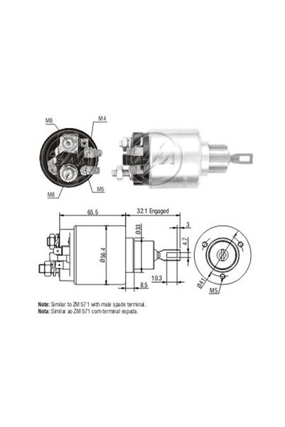 ZM 580 Starter Solenoid 12V Agrale / Volkswagen / Yanmar