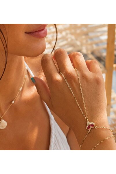 ACAR TAKI Gold Color Red Stone, Heart Shape Shammeran Acr9773
