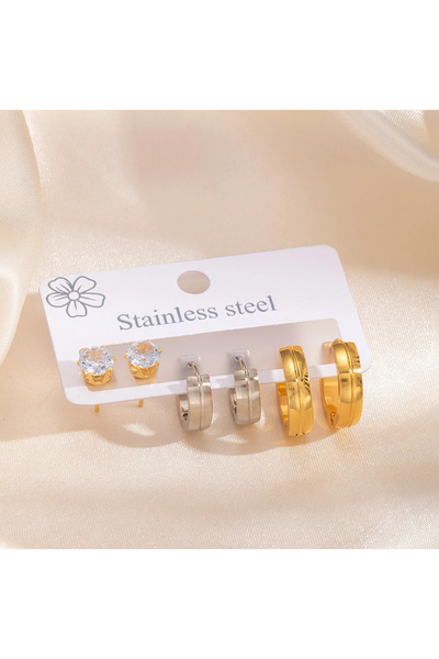 GlaMLo Accessories Σετ 3 ζευγαριών σκουλαρικιών από ανοξείδωτο ατσάλι, χρυσά ...
