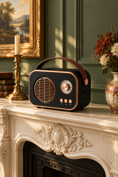 Zineets Nostaljik Radyo Fm Ahşap Görünümlü Bluetooth Hoparlör Siyah Renk Vint...
