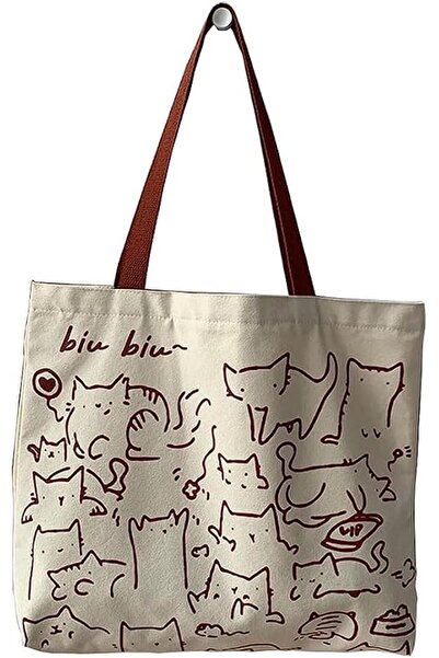 SWIUKPHE Cute Cat Printed Canvas Tote Bag, Zipper Closure Cotton Shopping Han...
