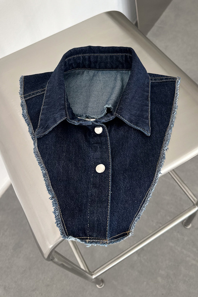 Noa&Noa Women's Snap Fastener Denim Shirt Collar Accessory Standard Navy Blue
