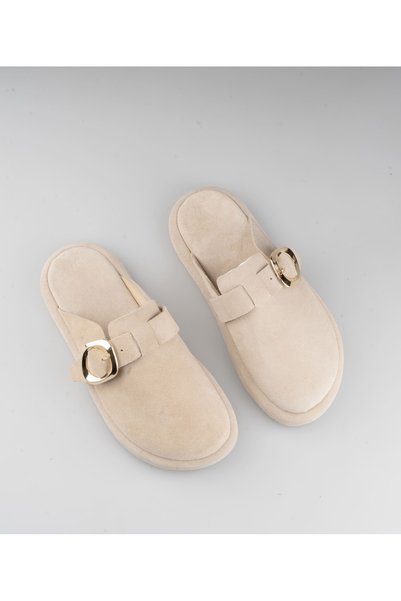 walviss Women's Loni Genuine Suede Beige Sabo Slippers