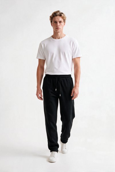 VESTRO 3 Threaded Ribbed Black Sweatpants with Elastic Waist