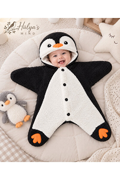 Hülya's MIND بدلة نوم للأطفال من Penguin Star مع غطاء للرأس، مصنوعة من القطيف...