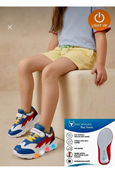 BUCKHEAD çocuk ışıklı spor ayakkabı , flex foam ortopedik taban , bantlı sneaker