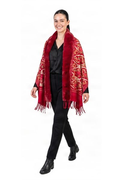 DACSHOP Luxury red women’s poncho-style scarf