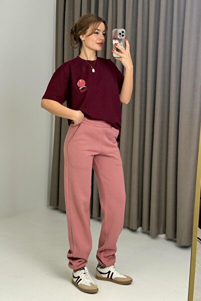Raneel Kazançlı Alışveriş Three-Threaded Women's Sweatpants Pink