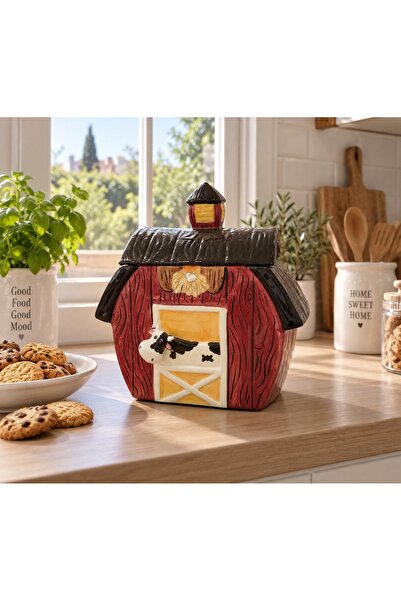 Generic Brand Κεραμική Μπισκοτιέρα Σπιτάκι με Αγελαδίτσα – 20 × 15 × 23 εκ.