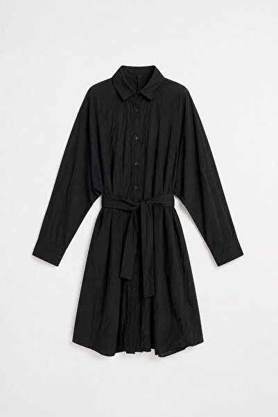 Raneel Kazançlı Alışveriş Women's Buttoned Shirt Collar Belted Long Sleeve Dr...