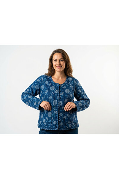 Generic Brand Reversible quilted jacket, hand-printed Cotton , indigo blue, s...