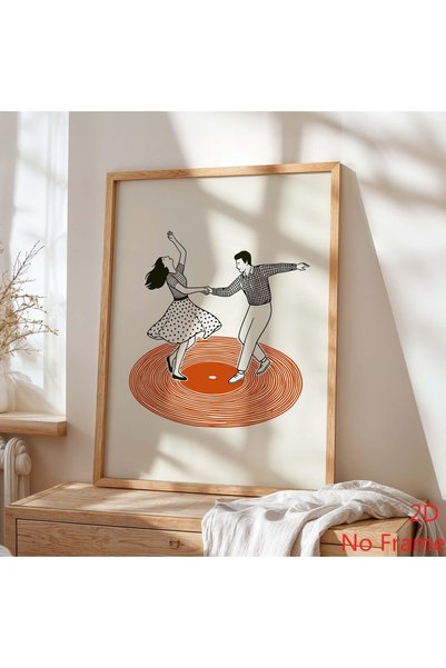 Generic Brand 1pc Dancing Couple Vinyl Retro Record Player Canvas Wall Art Pr...