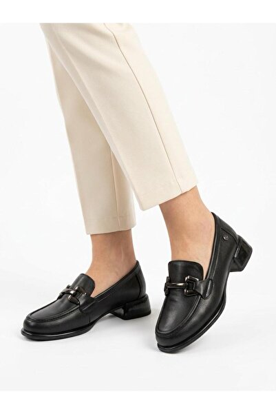 Mammamia Women's Black Genuine Leather Orthopedic Sole Loafer Shoes